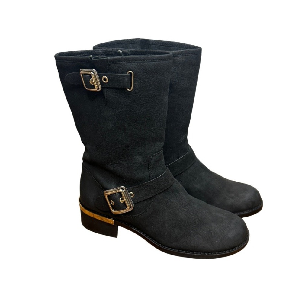 Vince Camuto Winchell Moto Boot Black Leather Size 9M / 39 EU Grunge Biker Chic